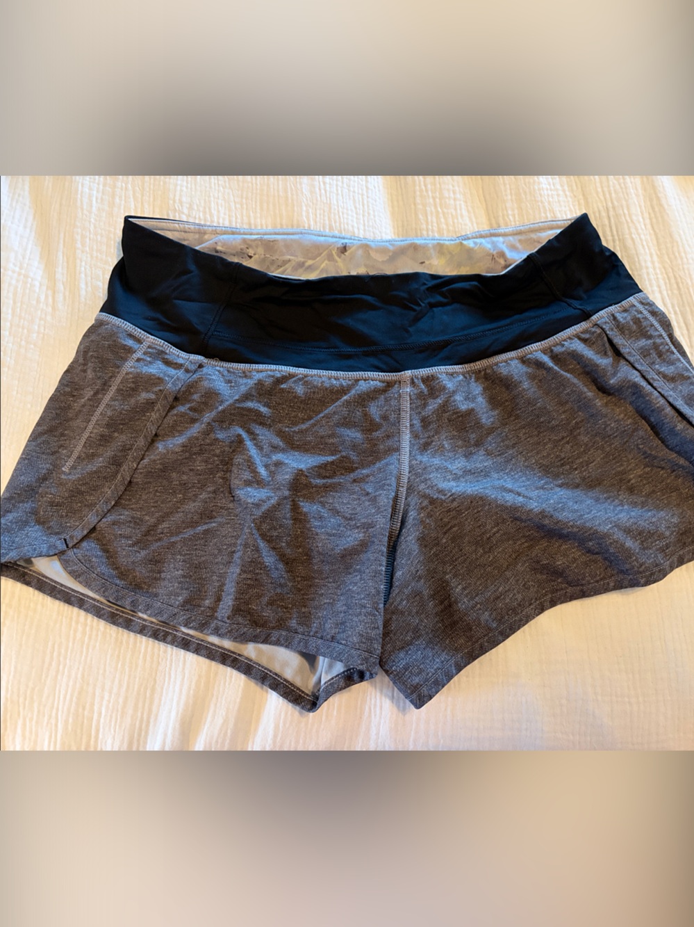 lululemon athletica Heather Gray Athletic Shorts with Black Waistband